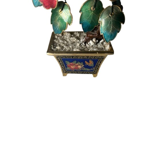 Chinese Brass Enamel Floral Bonsai Tree Plant Figurine Statue GORGEOUS - Picture 2 of 13